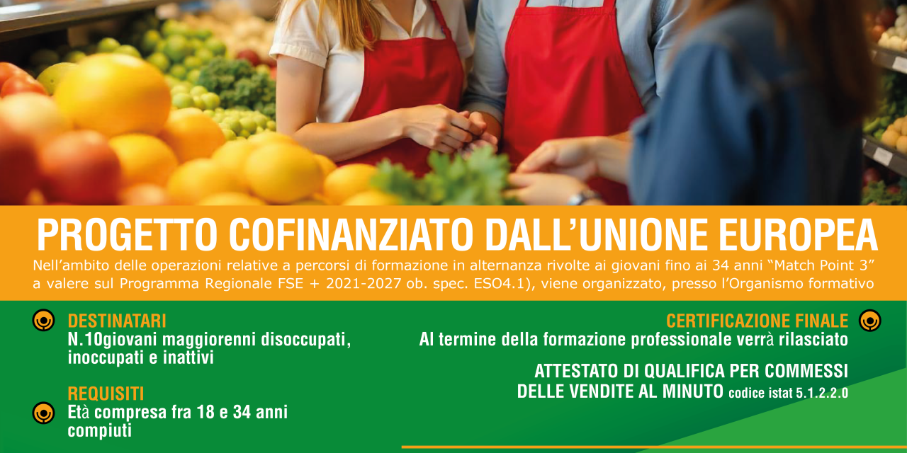 CORSO DI FORMAZIONE: ADDETTO/A VENDITA PRODOTTI ALIMENTARI